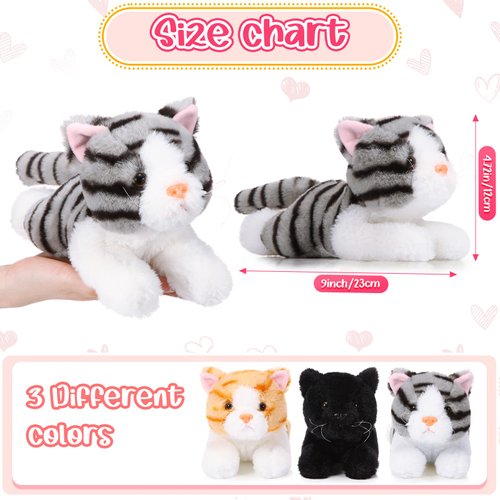 Harrycle 3 Pcs 9 Inch Cat Stuffed Animal Plush Cat Valentine's Day Gift Cute Stuffed Cat Plush Toys Small Cat Stuffed Animal Sleeping Gifts for Boys Girls Pet Party Favors(Stylish Style)
