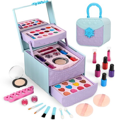 Merabufa Kids Makeup kit for Girls 4 5 6 7 8-12years Old ,45 pcs Kids Real Makeup Set Washable Makeup Toys Birthday Hallowen for Girl Safe & Non-Toxic Toddler Girl Toys