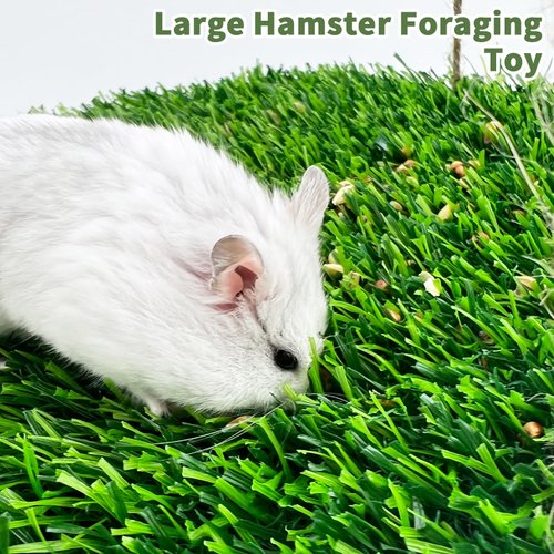 FlidRunest Hamster Foraging Grass Mat Puzzle Hammock Swing, Small Pet Simulation Grass Slow Feeder Mats, Washable Hanging Enrichment Activity Mat for Bunny Hamster Guinea Pigs Hedgehog