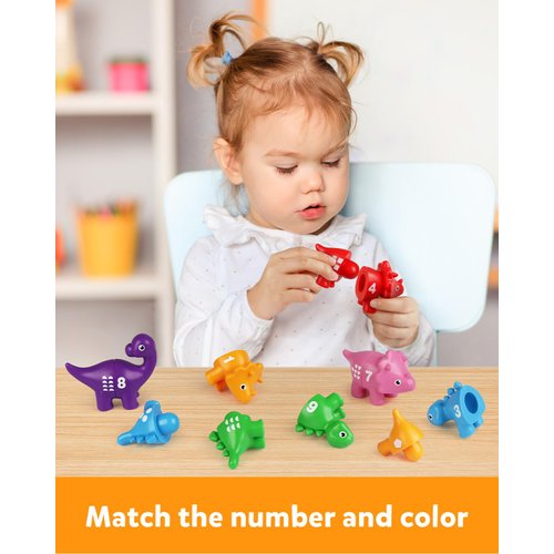 Coogam Numbers Matching Game 10PCS, 123 Counting Dinosaur Toys, Educational Preschool Montessori Fine Motor Skill Mathematics Learning Toys for 2 3 4 Years Old