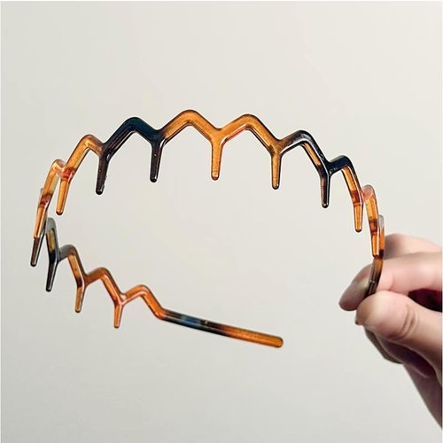 Zig Zag Headbands,2pcs Headband With Teeth,Plastic Comb Headbands,Shark Tooth Hair Comb,Zigzag Headbands for Women,Curly Hair Headband,Wavy Headband for Washing Face,Hair Accessories,Brown,Black
