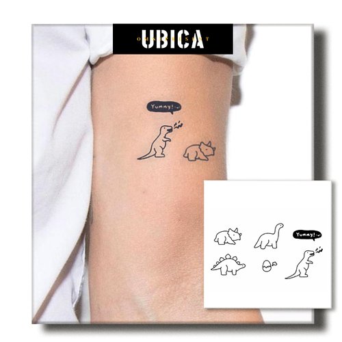 UBICA Temporary Tattoos Adult, 2 Sheets Fake Tattoos, Realistic And Long-Lasting Non-Reflective, Waterproof For 1-2 Weeks, Cute Dinosaur Tattoo Design 3x3in