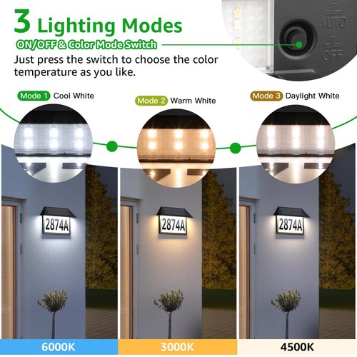 ASOMST Solar Address Sign, Lighted House Numbers Waterproof, 3-Color Lighting Modes LED Illuminated Address Plaque, Wall Mount Address Number for Home