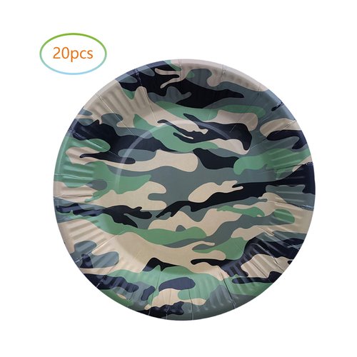 Fenghu Camo Birthday Party Supplies, 20 Plates and 20 Napkin, for Camouflage Hunting Theme Birthday Party Decoration