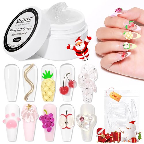 MIZHSE Solid Builder Gel for Nails, Non-Sticky Hard Gel Sculpting Gel, 3D Gel Nail Art Building Gel Carving Gel Modeling Gel Nail Extension Soak Off UV/LED Nail Art Salon Home DIY 15 g Clear