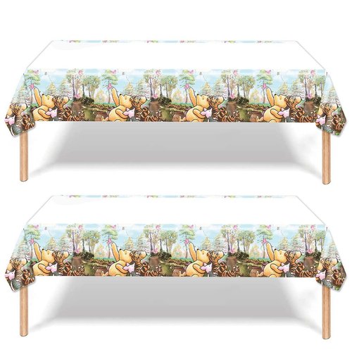 DoMiDoLa 2pcs Pooh Tablecloth Disposable Tablecover Birthday Party Supplies and Decorations for Kid Boy Baby Shower Rectangle Tables 70"X42",2 Pack