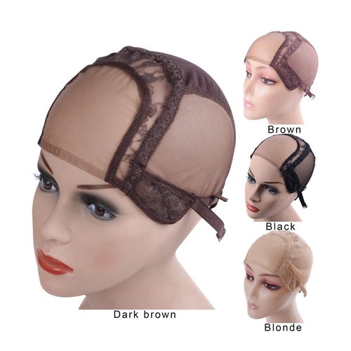 YANTAISIYU 4X4 Inch U Part Swiss Lace Wig Cap for Making Wigs with Adjustable Straps on the Back Glueless Hairnets (Dark Brown M)