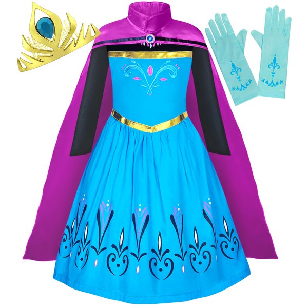 Cokos Box Girls Coronation Dress Costume Cape Gloves Tiara Crown Princess Accessories Kids Set, Blue-Purple, 9 Years