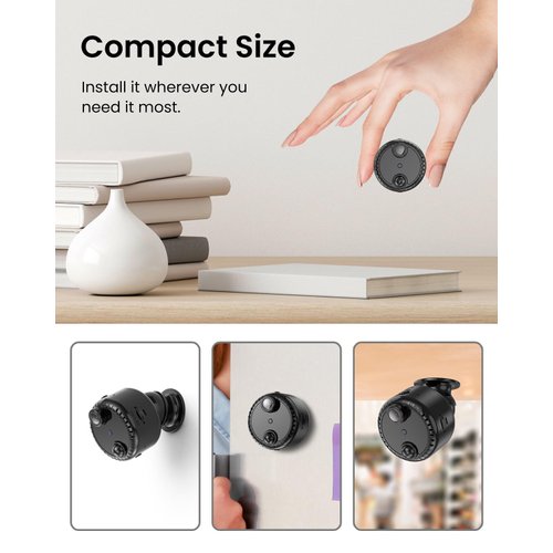 VIDCASTIVE 4K Mini WiFi Indoor Camera Wireless Nanny Cam with Night Vision, AI Motion Detection, Long Battery Life, Cloud & SD Storage