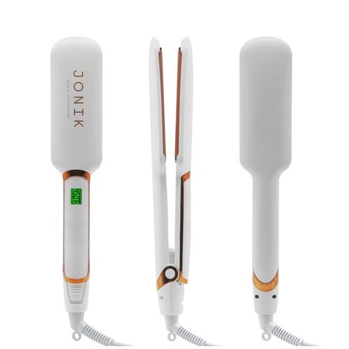 Professional Hair Straightener and Curler by JONIK BEAUTY AND FASHION. Infrared Technology, Ceramic Tourmaline-Coated Plates Flat Iron. White Glossy Finish!