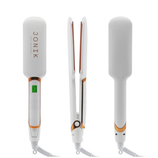 Professional Hair Straightener and Curler by JONIK BEAUTY AND FASHION. Infrared Technology, Ceramic Tourmaline-Coated Plates Flat Iron. White Glossy Finish!