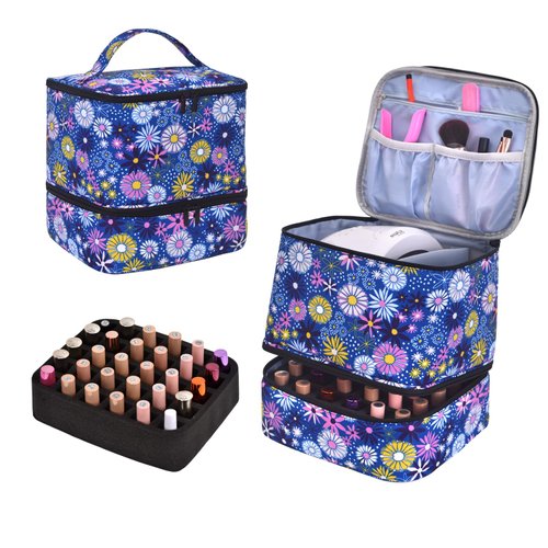 ZFZGFRCS Upgraded Nail Polish Organizer Case - Holds 30 Bottles and 1 Nail Light, Double-layer Nail Polish Carrying Case Nail Polish Storage Bag with Handles (Style B-Flower)