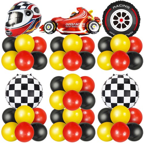 Car Race Balloons Race Car Party Decorations Helmets Tires Racer Balloons for Man Boy Kid Race Ca...