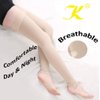 KEKING® Thigh High Compression Stockings Footless, Unisex, 15-20mmHg Leg Support Compression Sleeves with Anti-Slip Silicone Band, Opaque, Treatment Swelling, Varicose Veins, Edema, DVT, Beige Small