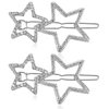 Mabor 2Pcs Star Clips Silver Hollow Star Hair Clips Y2k Rhinestone Hair Pins Glitter Elegant Rhinestone Hair Barrettes for Women Lady Girls Hair Styling Accessories