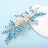 BERYUAN Bridal White Flower Light Blue Crystal Rhinestone Hair Comb for Bride Bridesmaid Sliding side Headpieces Wedding Hair Accessories for Women and Girls (Blue 1)