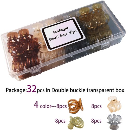 Mofugui Mini Claw Clips for Women and Girls,32 pcs,Great for Design Kids and Adult Hairstyles,Strong Grip Non-Slip Tiny hair clips(Type E)