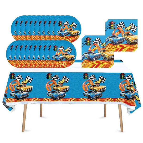 41 pcs hot cars Race Car Themed Party Supplies, 20 Plates, 20 Napkins and 1 Tablecloth, hot cars Race Car Birthday Party Decorations for Boys and Girls