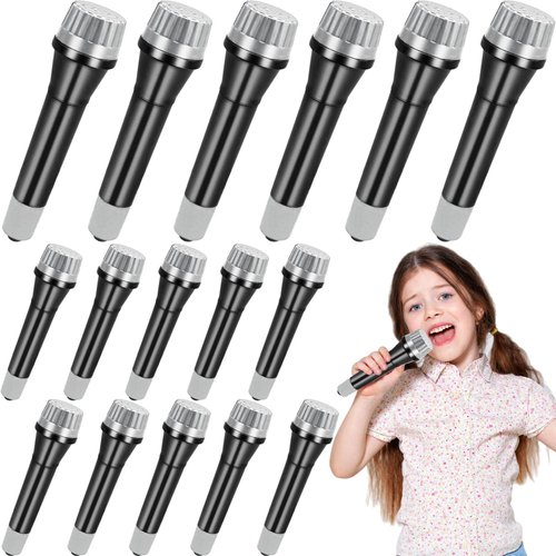 16 Pack Fake Toy Microphones Set,Plastic Microphone Prop,Play Microphone for Kids,Pretend Microphone for Karaoke Stage Costume Role Birthday Party Favors,5.7 Inches Tall