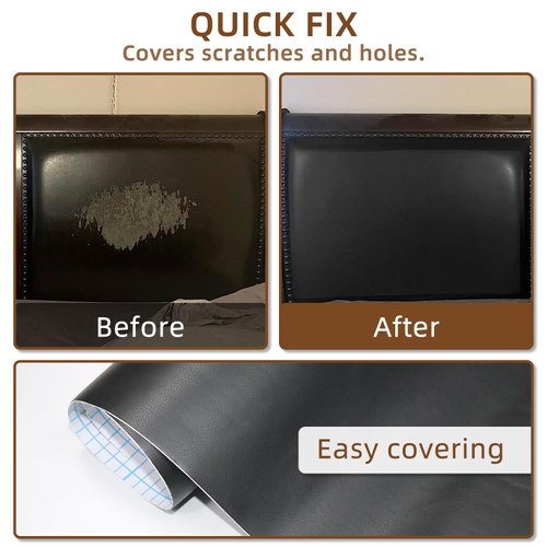 CHEIGHY Leather Repair Kit for Couches Self Adhesive Leather Repair Patch for Furniture 3.9X79 inch Vinyl Repair Kit for Car Seats, Sofa, Office Chair, Belt, Jackets (Black)