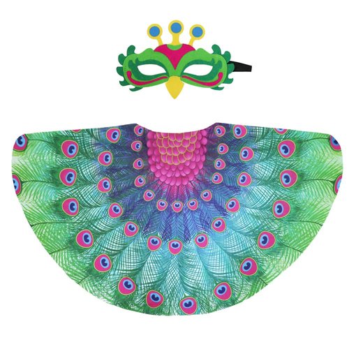 D.Q.Z Bird-Wings for Kids Peacock Costume with Bird Mask Girls Halloween Dress Up Party Favors (Green)