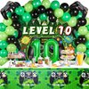 Vlipoeasn 90PCS 10th Birthday Video Game Party Decorations for Boys Set Green 10th Birthday Supplies -10th Video Game Backdrop, Balloons, Tablecloth, Gamer and 10 Foil Balloons for 10th Birthday Party