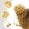 Beaupretty Wedding Hair Comb Hair Accessories Chinese Classical Long Tassel Bell Floral Leaves Hairpins Clips for Bride Wedding Party Gold