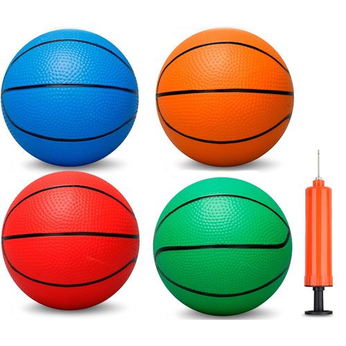 7 Inch PVC Mini Basketball for Indoor Basketball Hoops, Soft 5" Rubber Small Replacement Basketball for Over Door Basketball Hoop Sets, Little Basketballs for Kids (4 PCS with Air Pump)