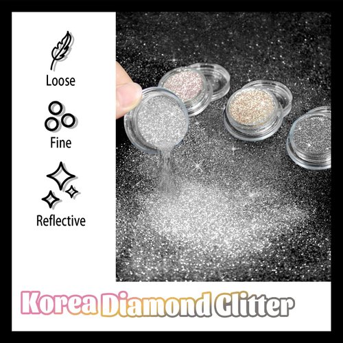 Allstarry Diamond Nail Glitter 4 Colors Sparkling Korea Reflective Diamond Glitter Dust Shiny Powder Pigment Nail Supplies for Nail Art Gel Polish Disco Party Nightclub Wedding Crafts