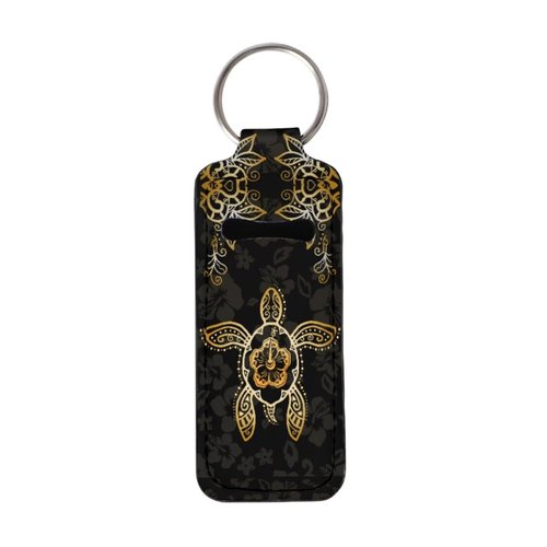 Gearider Black Golden Turtle Bohemian Print Chapstick Holder Keychain for Women Durable Lip Gloss Tube Case Fit for Travel