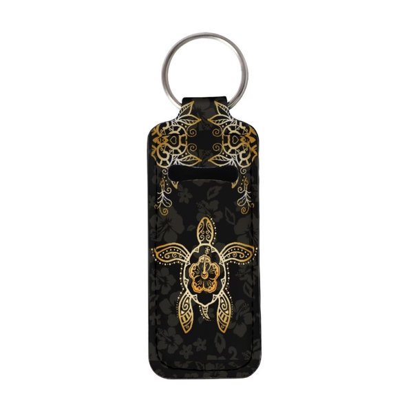 Gearider Black Golden Turtle Bohemian Print Chapstick Holder Keychain for Women Durable Lip Gloss Tube Case Fit for Travel