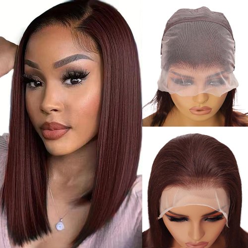 SEXAY Brown Bob Wig Human Hair 13x4 HD Lace Front Wig 100% Unprocessed Brazilian Virgin Human Hair #4 Bob Wigs Pre Plucked Natural Hairline with Baby Hair Brown Color Bob for Women(14")