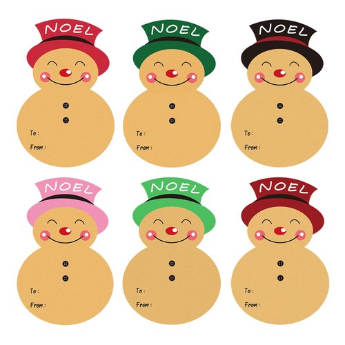 Christmas Gift Tags Stickers Kraft Paper Snowman Stickers 2 x 3 Inches Christmas Name Tags Cute Snowman Christmas Sticker Self Adhesive Gift Stickers Labels for Presents 120Pcs, Brown