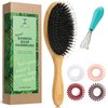 Natural Boar Bristle Hair Brush for Women, Men, Kids; Dry and Wet Detangling Hair Brush Gently Enhances Shine, Smooths Frizz and Prevents Breakage in Fine and Straight, Thick and Curly Hair (oval)