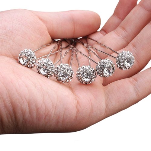 Ammei Headpiece Bridal Hair Pins Set Of 6 Bobby Pins Style With Sparkly Rhinestone For Wedding Pa...
