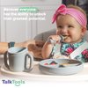 TalkTools Itsy Baby Utensil Set – Silicone Training Cup, Plate and Twin Spoon Pack for Toddlers| Infant First Food Self Feeding Silicone Training Set (Cloud)