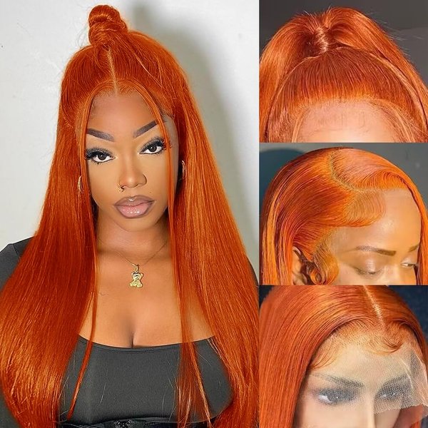 Ginger Lace Front Wigs Human Hair 22 inch Ginger Orange Straight Human Hair Wig 13x4 Hd Lace Wigs Human Hair Pre Plucked With Baby Hair 88j Colored Human Hair For Woman 180% Density