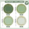 OBUSATT 100Pcs Sage Green Paper Plates Green and Gold Party Supplies Polka Dot Green Tableware Disposable 7 Inch Dinner Dessert Cake Plates for Bridal Baby Shower Wedding Birthday Party Decorations