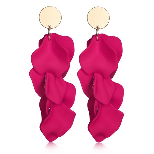 THUNARAZ Acrylic Clip on Earrings for Women Long Rose Petal Earrings Dangle Exaggerated Flower Earrings Drop Statement Floral Tassel Earring