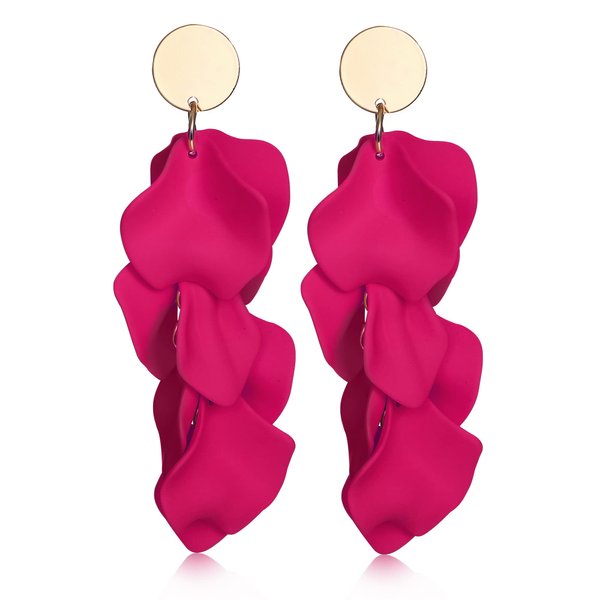THUNARAZ Acrylic Clip on Earrings for Women Long Rose Petal Earrings Dangle Exaggerated Flower Earrings Drop Statement Floral Tassel Earring