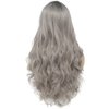 Tseses Curly Ombre Grey Wig for Women Long Wave Black Roots Synthetic Hair Natural Looking Cosplay Daily Party Costume Wig