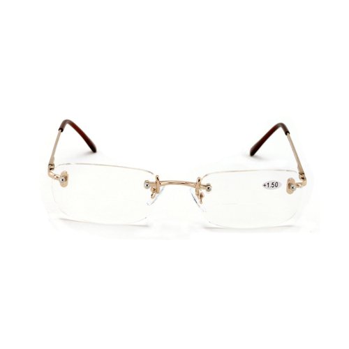 V.W.E. Clear Bifocal Rimless Rectangle Reader Reading glasses - Comfortable Stylish Simple Readers (Gold, 2.50)