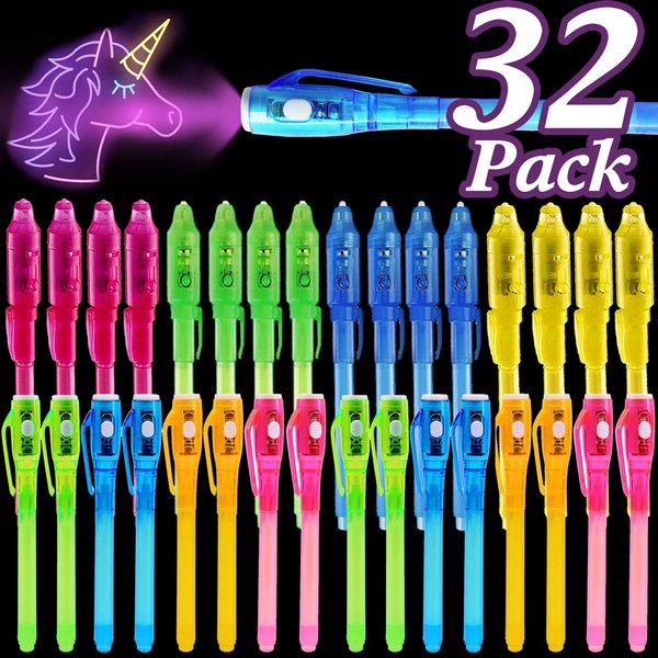 [ 2 Style ] 32 Pack Christmas Gifts for Kids Invisible Ink Pen with UV Black Light Secret Spy Pens Magic Disappearing Ink Markers Classroom Supplies Kids Party Favors Boys Girls Stocking Stuffers