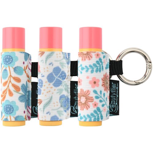 Beautyflier Cute Elastic Lip Balm Holder Keychain, Lipstick Sleeve Chapstick Sleeve Holder for Burts Bees Chapstick, Lip Balm Holder Compatible with Blistex Lip Balm (Flowers, 3pcs)