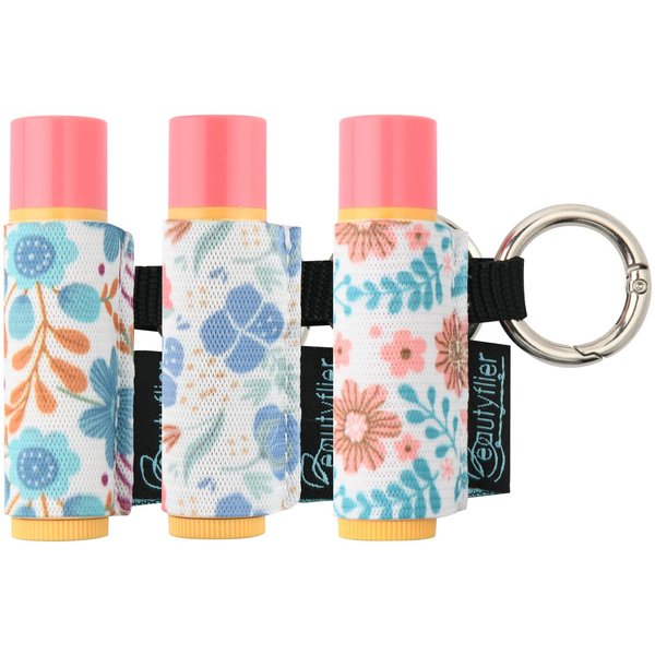 Beautyflier Cute Elastic Lip Balm Holder Keychain, Lipstick Sleeve Chapstick Sleeve Holder for Burts Bees Chapstick, Lip Balm Holder Compatible with Blistex Lip Balm (Flowers, 3pcs)
