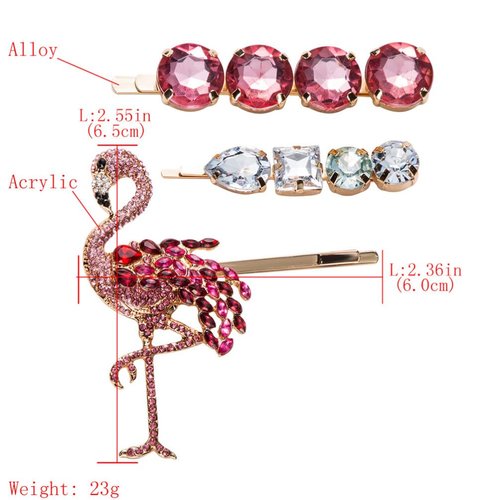 LALAFINA 3pcs Flamingo Crystal Pin Clips Rhinestone Hair Clips Elegant Accessories Acrylic Resin Hair Clips Styling Hair Barrettes Tools Hair Pins Decorative for Women Girls
