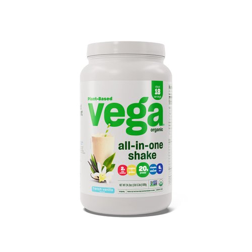 Vega Organic All-in-One Vegan Protein Powder, French Vanilla -Superfood Ingredients, Vitamins for Immunity Support, Keto Friendly, Pea Protein for Women & Men, 1 lbs (Packaging May Vary)