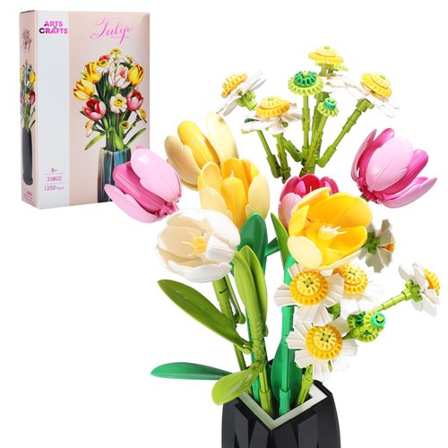 GEVINST Tulip Bouquet Building Sets with Vase, Flowers for Adults and Children, Gifts for Him or Her, Toys for Room Decor, Valentine's Day, Mother's Day, Anniversary (1250 PCS)
