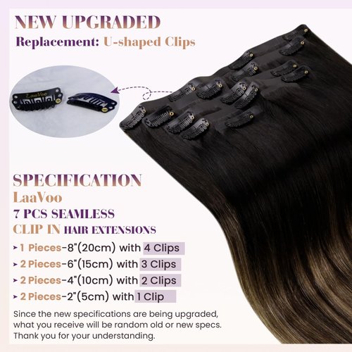 LaaVoo Seamless Clip in Hair Extensions Black Ombre Seamless Clip in Hair Extensions Real Human Hair Natural Black To Brown Balayage Caramel Blonde PU Clip in Hair Extensions 16 Inch 110g 7pcs