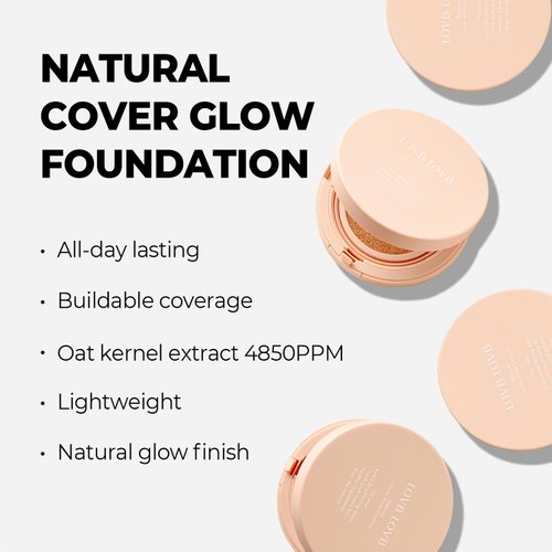 LOVB LOVB Natural Cover Glow Cushion Foundation | Korean Foundation Makeup | Long-Lasting Buildable Coverage | Lightweight and Moisturizing | Flawless Finish 0.42oz (21N Light Beige)